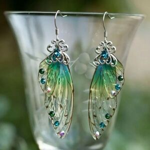 Femme Wing Drop Earrings Purple Resin Fairy Cicada Wings Earrings Rhinestone